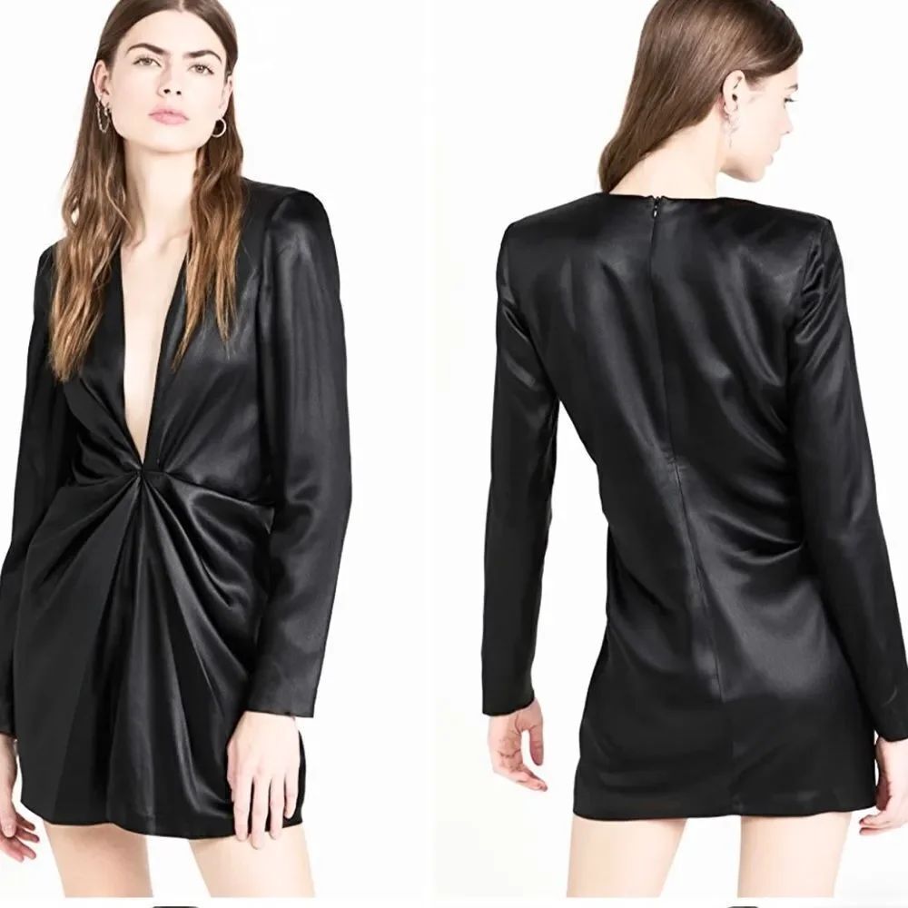 NEW GAUGE81 Zarate black satin long sleeves cocktail evening mini dress S
